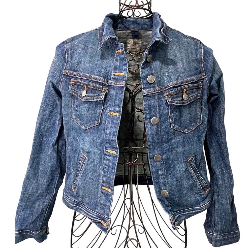 J.Crew Womens Classic Blue Denim Trucker Jacket Stretch 02661 Jean XS Preppy EUC